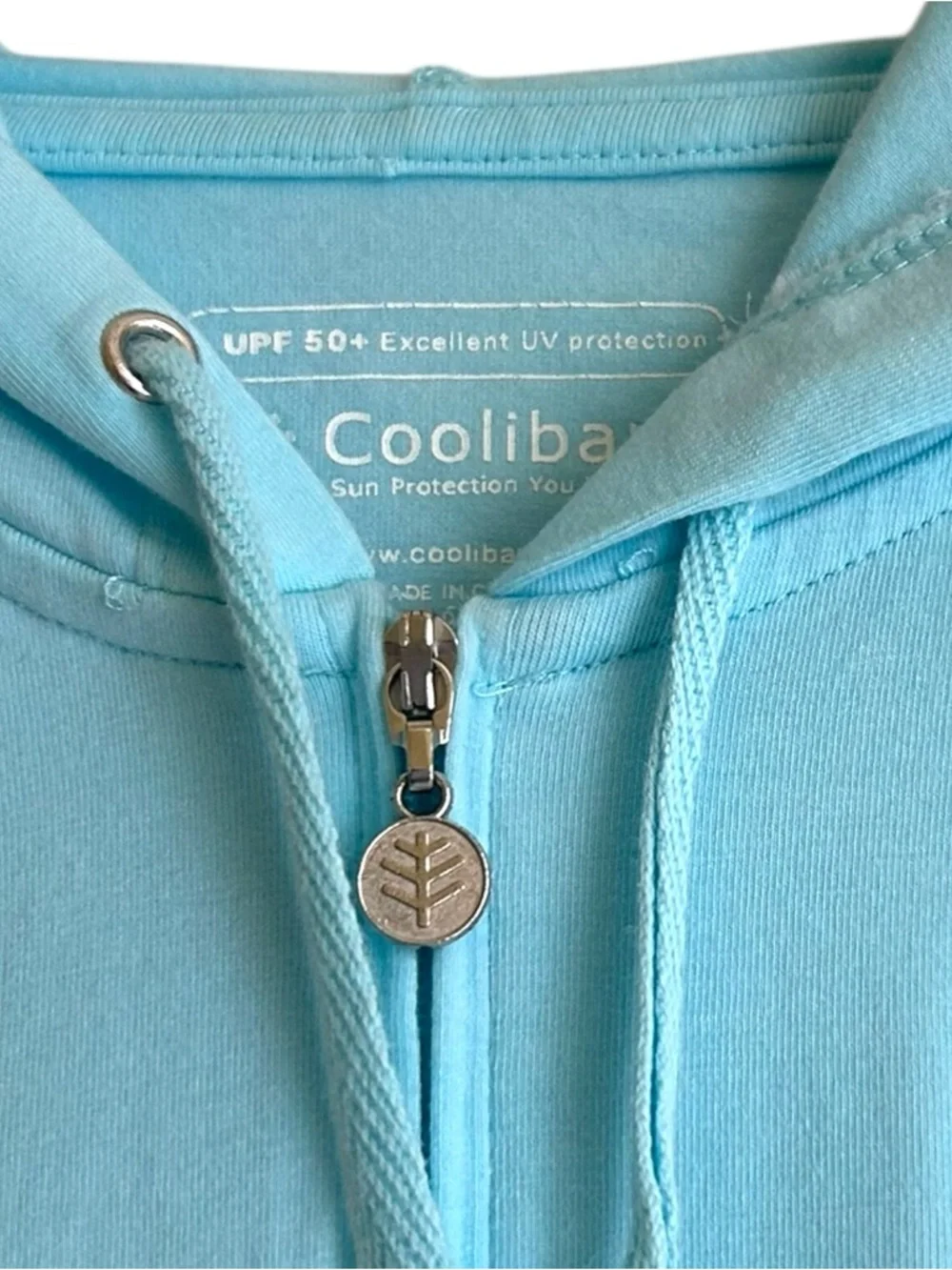 Coolibar Cabana Long Zip Front Hoodie Teal UPF 50+ Sun Protection Top Swim Cover - Picture 14 of 16